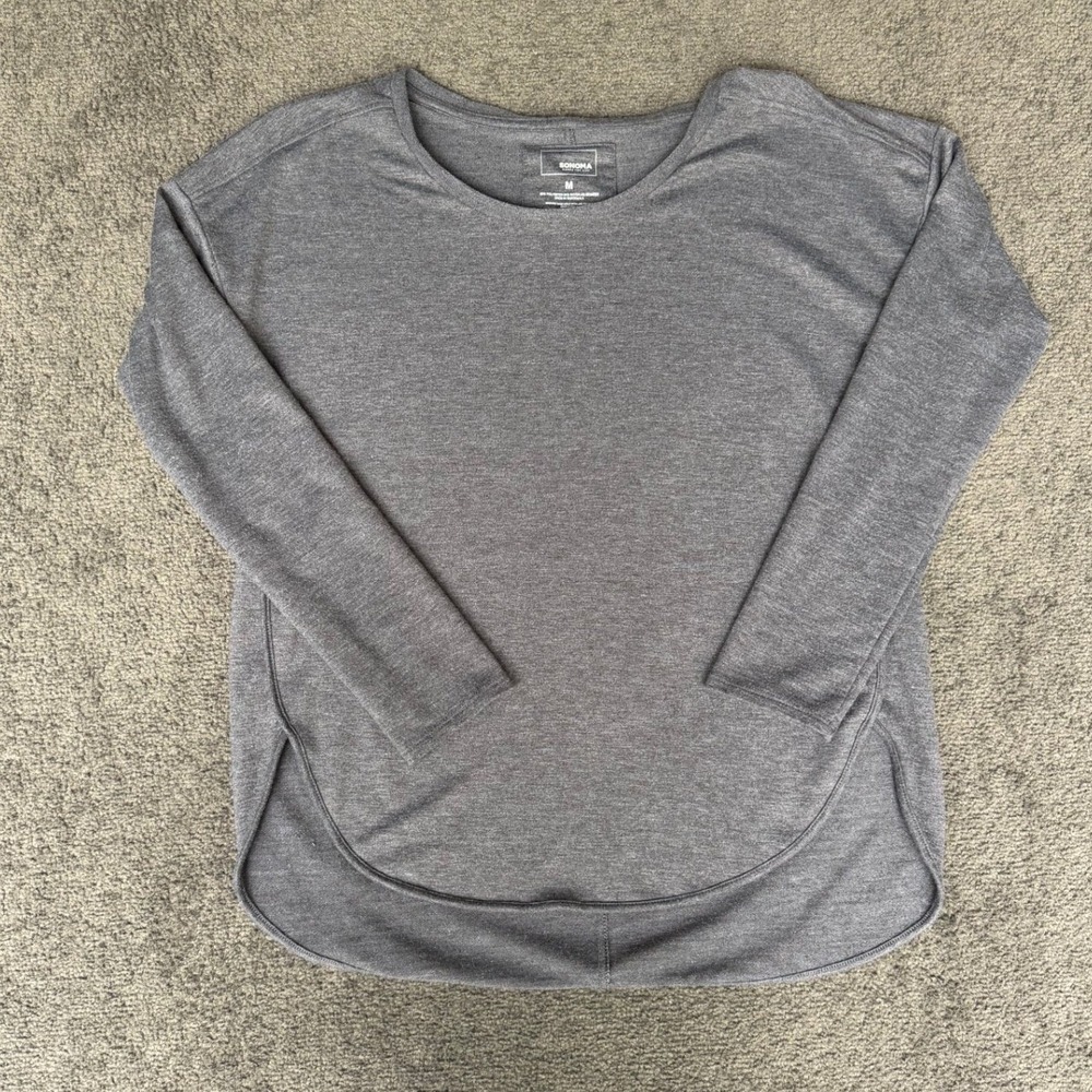 Sonoma Goods For Life Womens Medium Gray Heathered Long Sleeve Tunic Top Hem